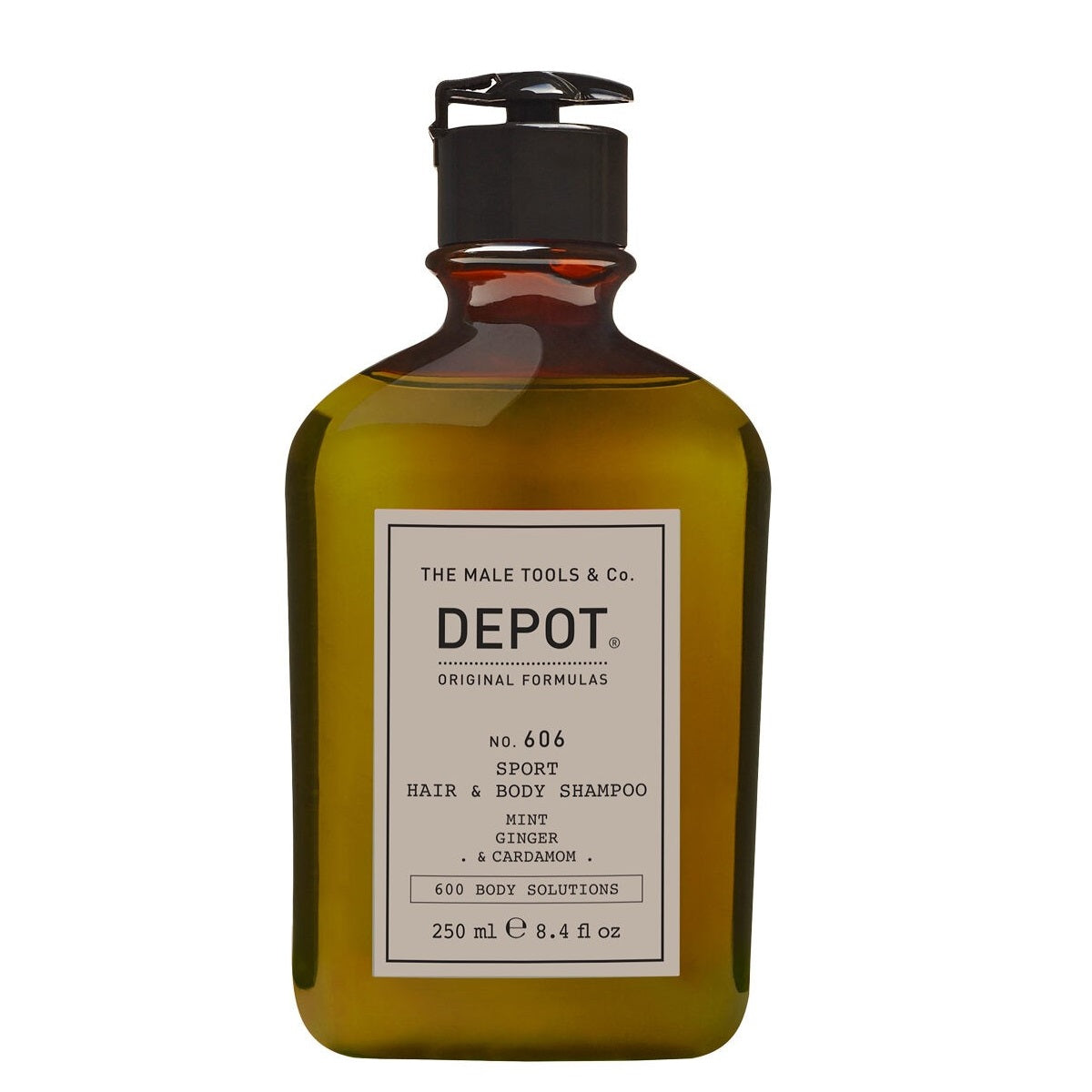 Depot, 600 Body Solutions No. 606, Mentă, Ghimbir & Cardamom, Gel de duș și șampon 2 în 1, Complex botanic, 250 ml